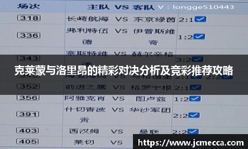 克莱蒙与洛里昂的精彩对决分析及竞彩推荐攻略